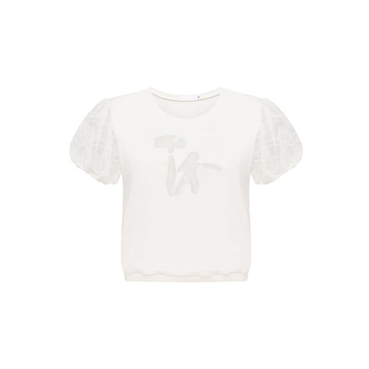 T-Shirt with Decorative Cutout in White