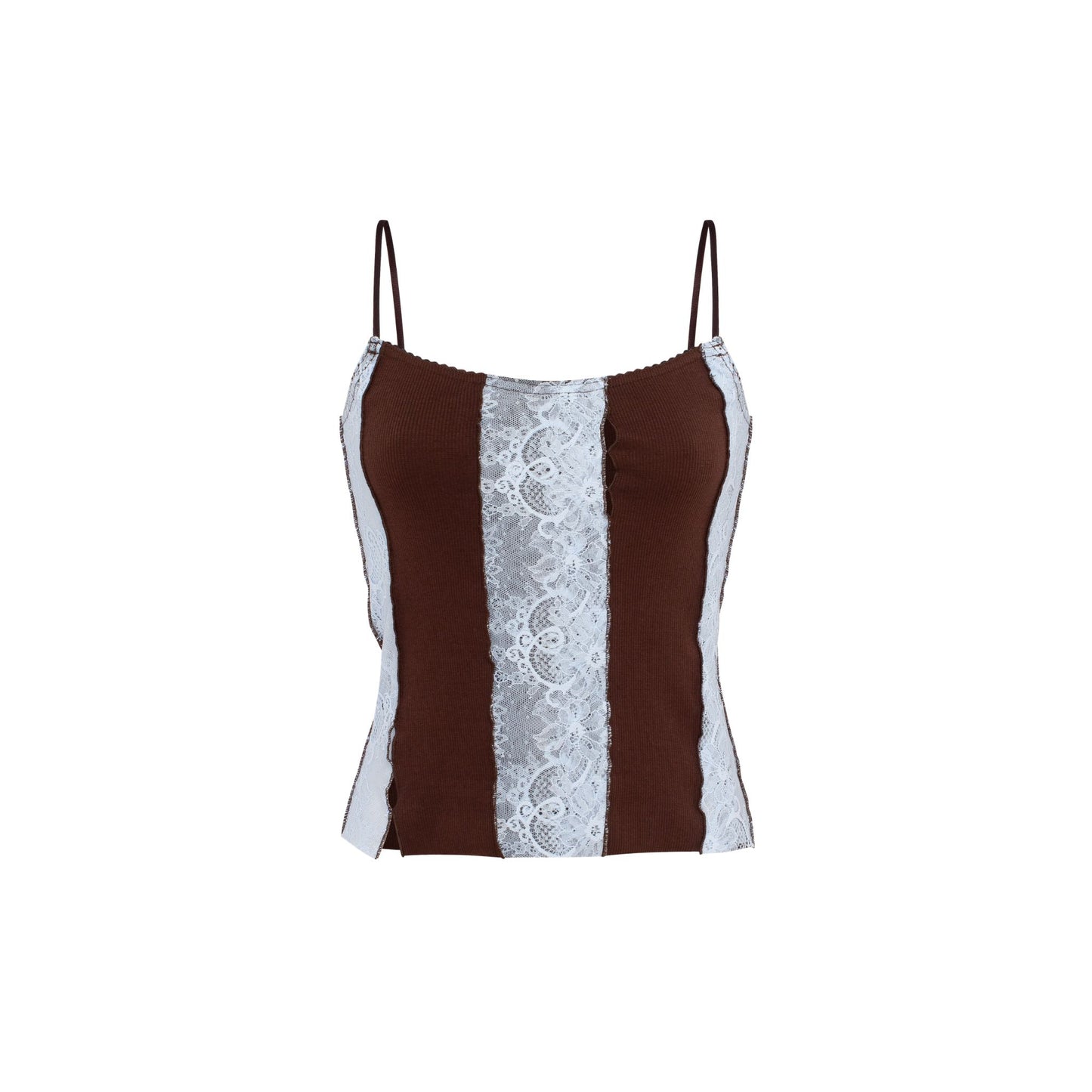Tank Top in Brown with Blue Lace