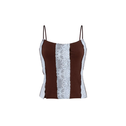 Tank Top in Brown with Blue Lace