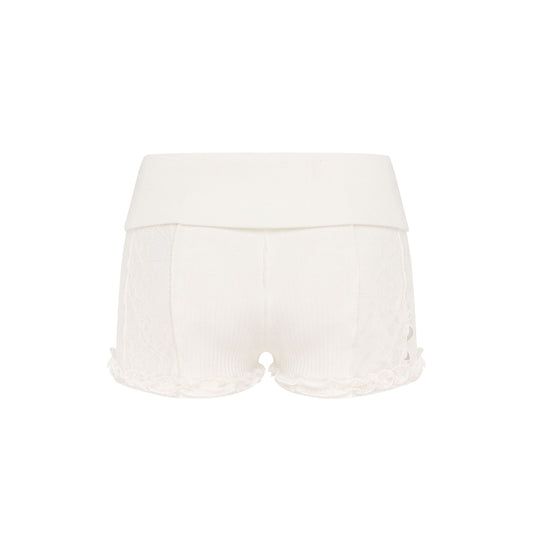 Shorts with Waistband and Lace in White