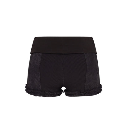 Shorts with Waistband and Lace in Black