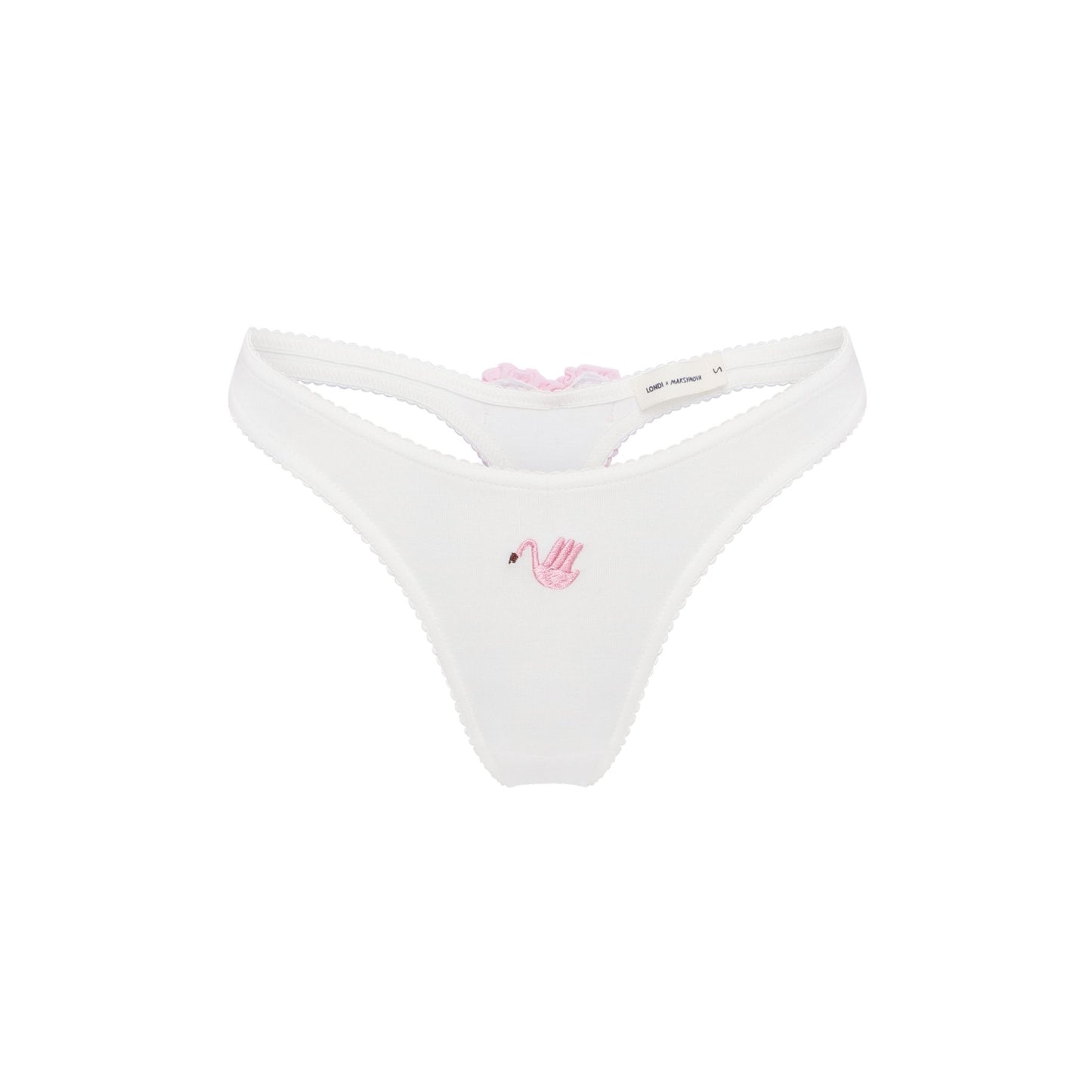 Thong with Swan and Heart in White