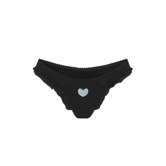 Tanga with Ruffles and Heart in Black