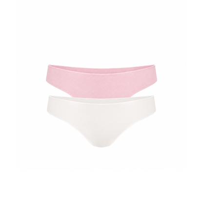 Seamless tanga underwear set, pink and white