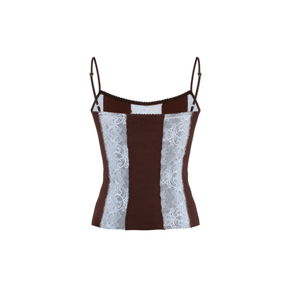 Tank Top in Brown with Blue Lace