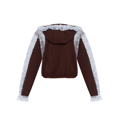 Hoodie in Brown with Blue Lace