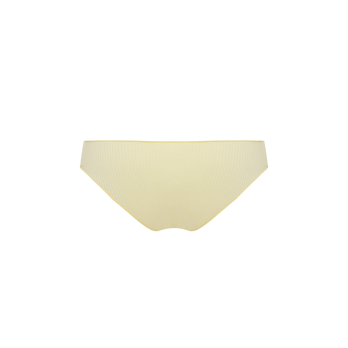 Seamless yellow tanga underwear with ribbed knit texture