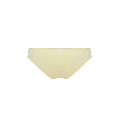 Seamless yellow tanga underwear with ribbed knit texture
