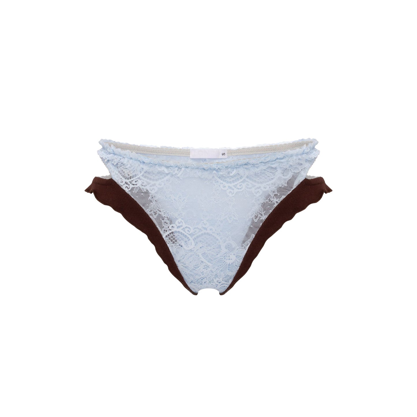 Double Tanga Panties in Brown with Blue Lace
