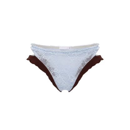Double Tanga Panties in Brown with Blue Lace
