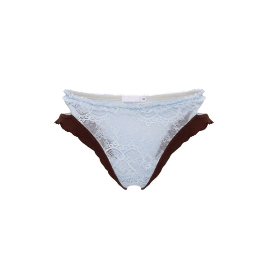Double Tanga Panties in Brown with Blue Lace