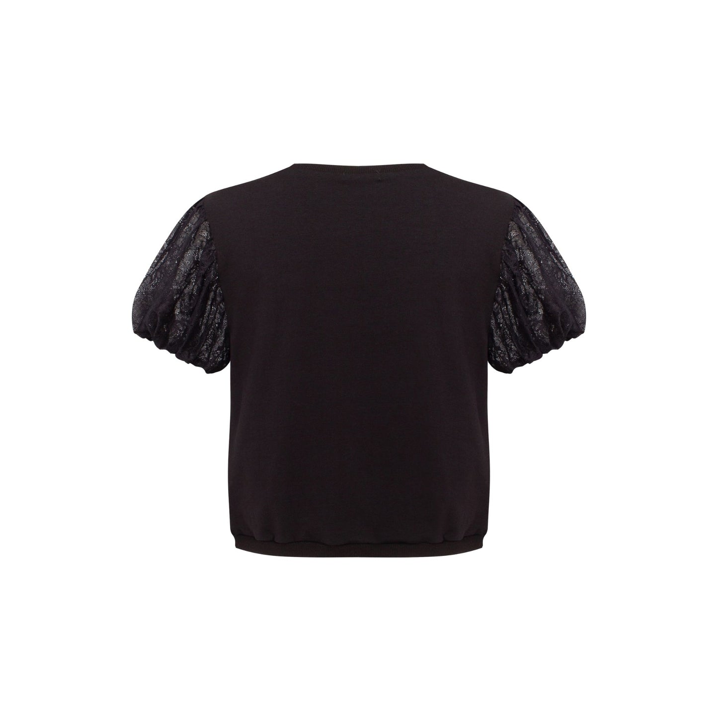 Black T-shirt with puff sleeves, plain back