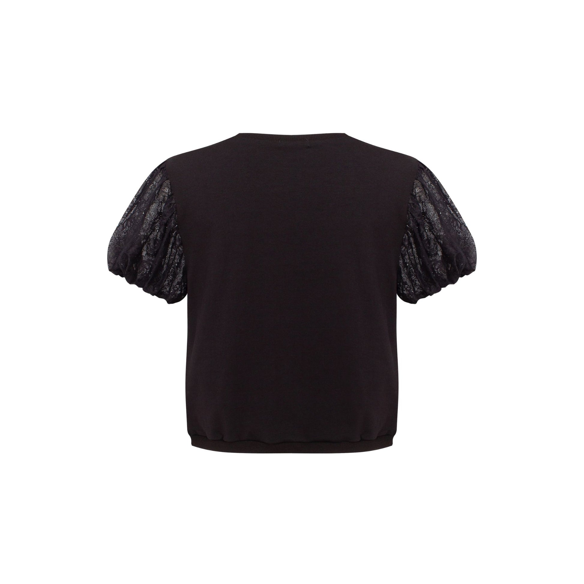 Black T-shirt with puff sleeves, plain back