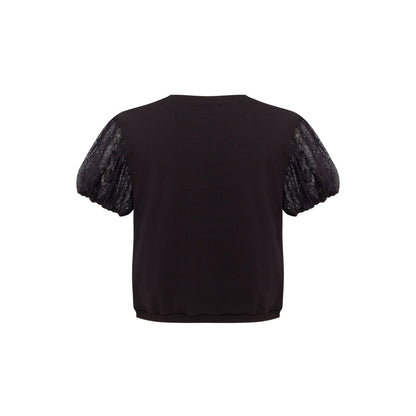 Black T-shirt with puff sleeves, plain back