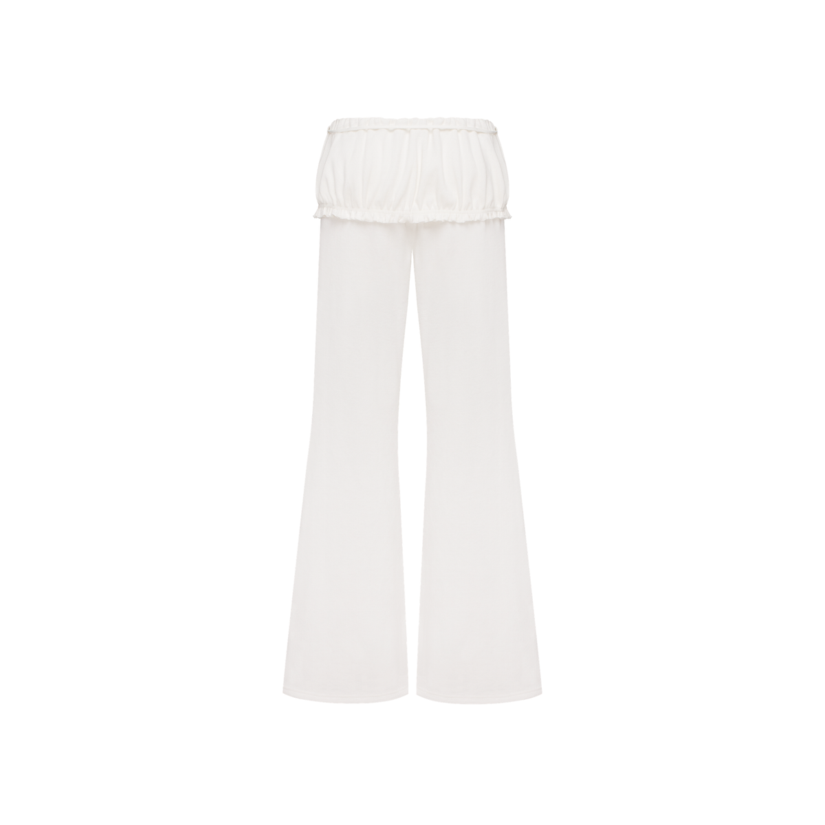 White flare-leg pants with elastic waistband