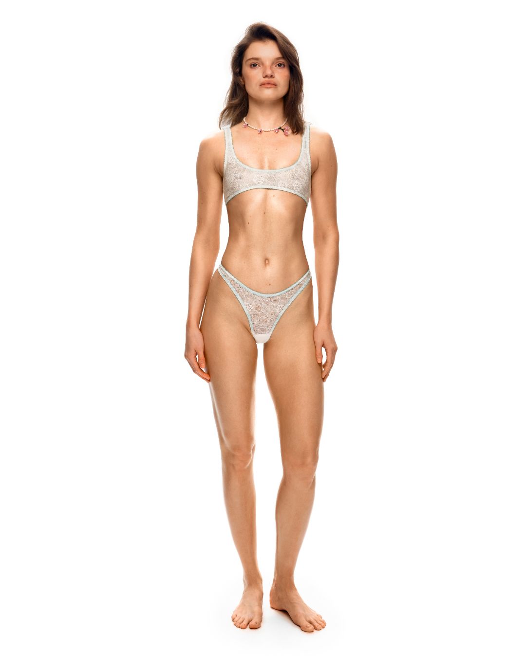 Thong with Heart in Lace White