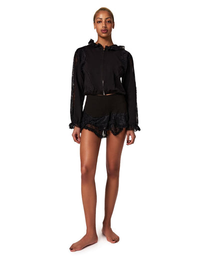 Hoodie with Lace in Black