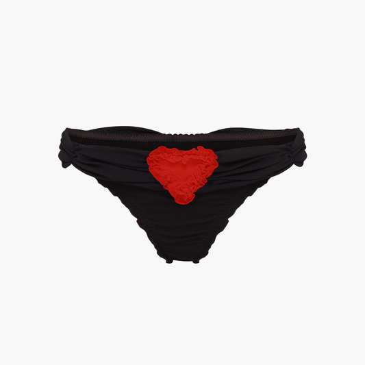 Tanga with Heart and Ruffles in Black