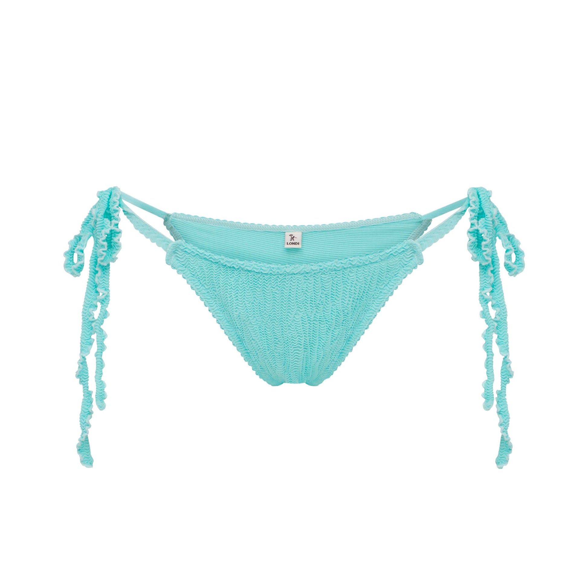 Mint triangular bikini bottoms with side tie tassels, high-cut back