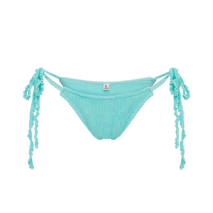 Mint triangular bikini bottoms with side tie tassels, high-cut back