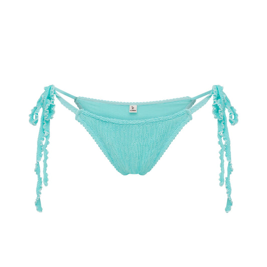 Mint triangular bikini bottoms with side tie tassels, high-cut back