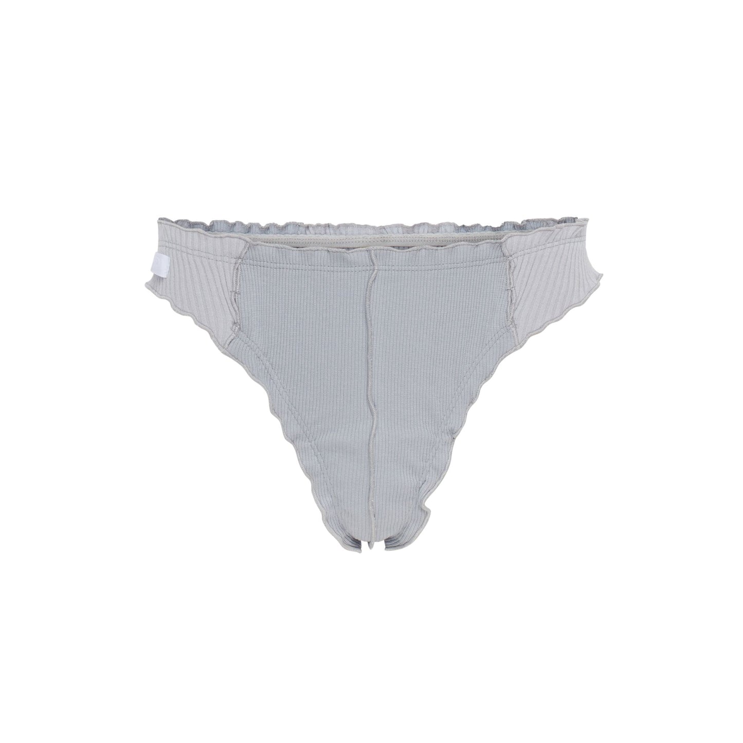 Blue ribbed thong with scalloped edge and narrow back