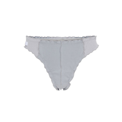 Blue ribbed thong with scalloped edge and narrow back