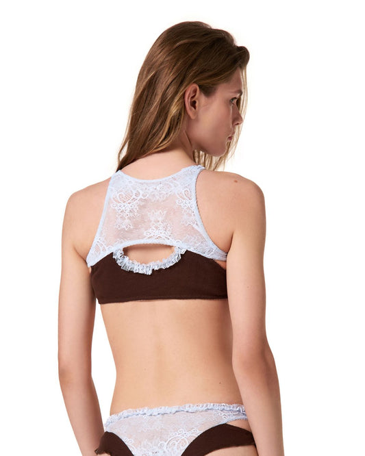 Double Top in Brown with Blue Lace