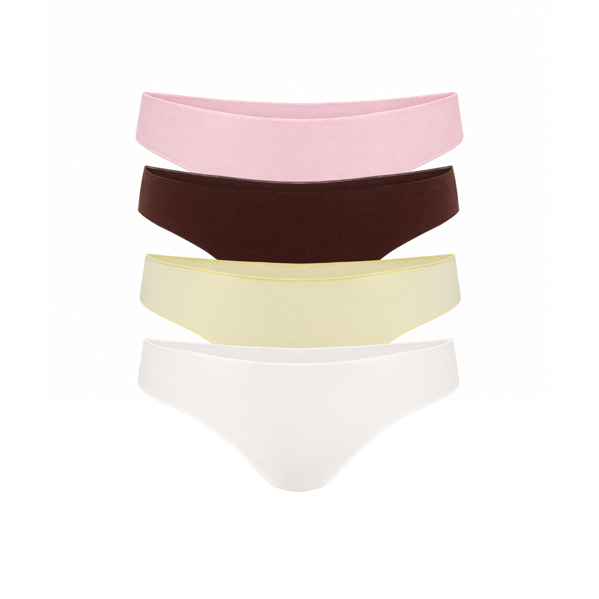 Seamless tanga set of 4: pink, dark brown, pale yellow, white briefs