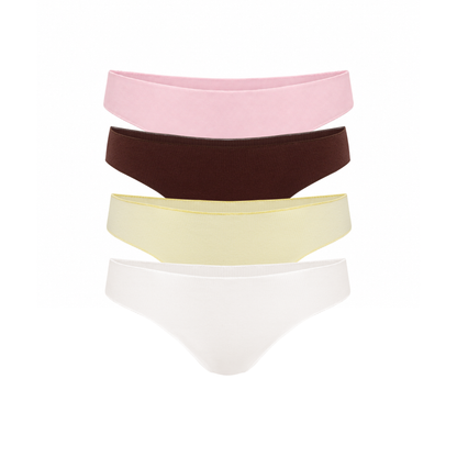 Seamless tanga set of 4: pink, dark brown, pale yellow, white briefs