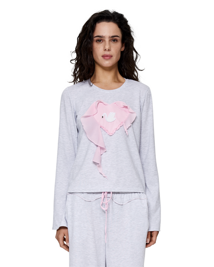 Top with Heart and Swan in Grey