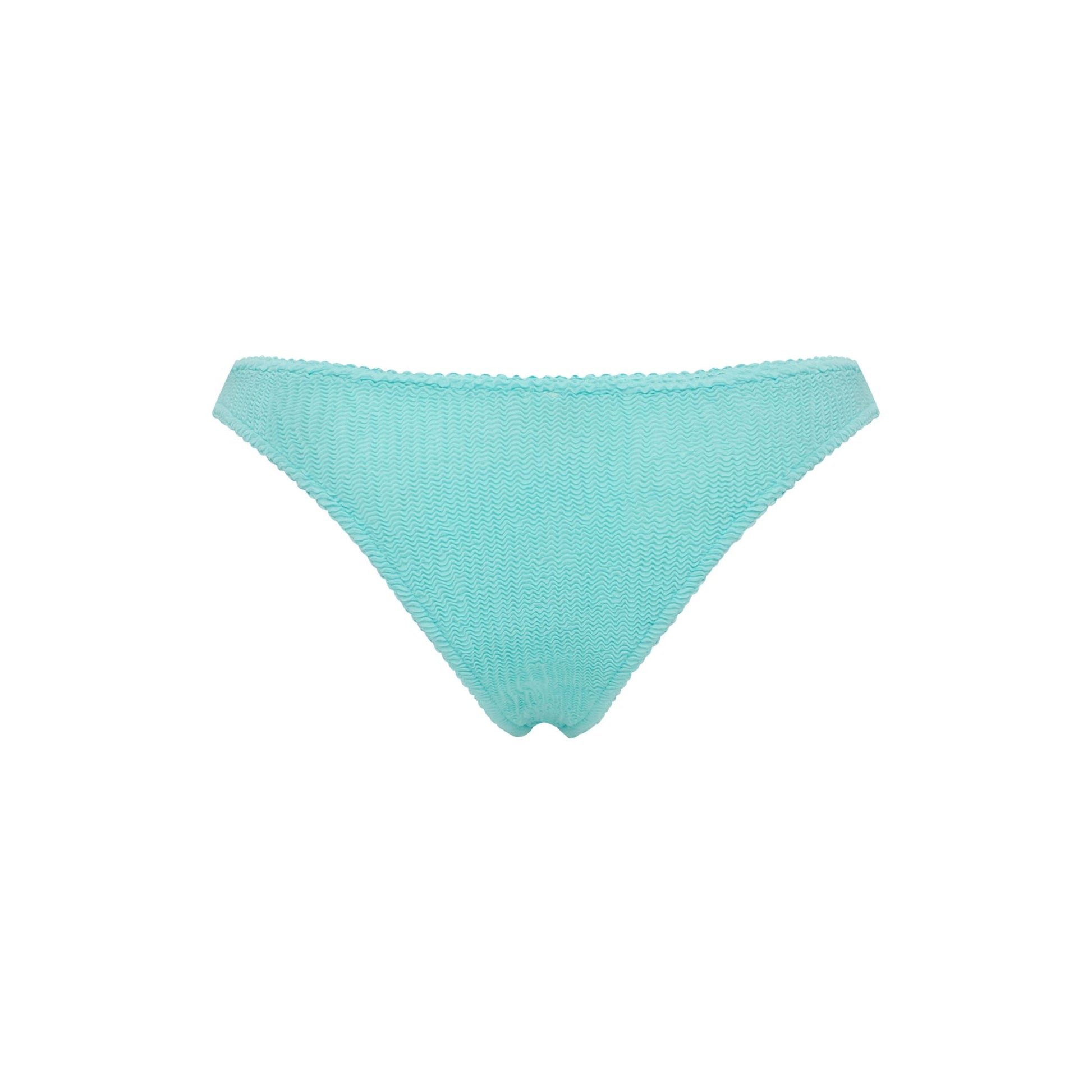 Mint bikini bottoms with smooth front and no ruffle detail