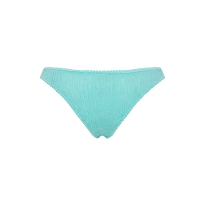 Mint bikini bottoms with smooth front and no ruffle detail