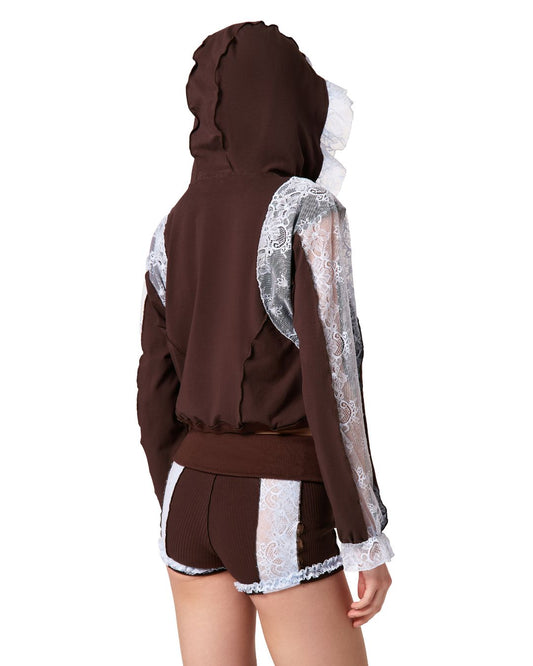 Hoodie in Brown with Blue Lace