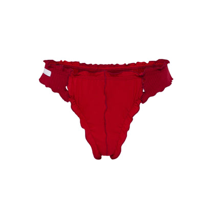 Burgundy wavy-edge thong with scalloped ruffle finish