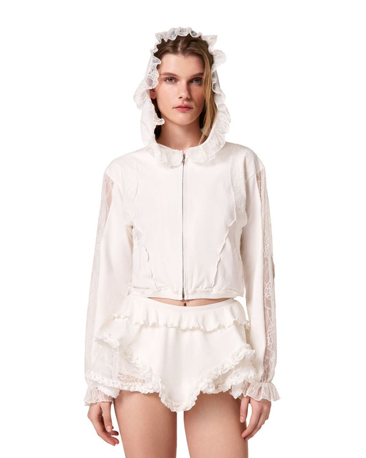 Hoodie with Lace in White