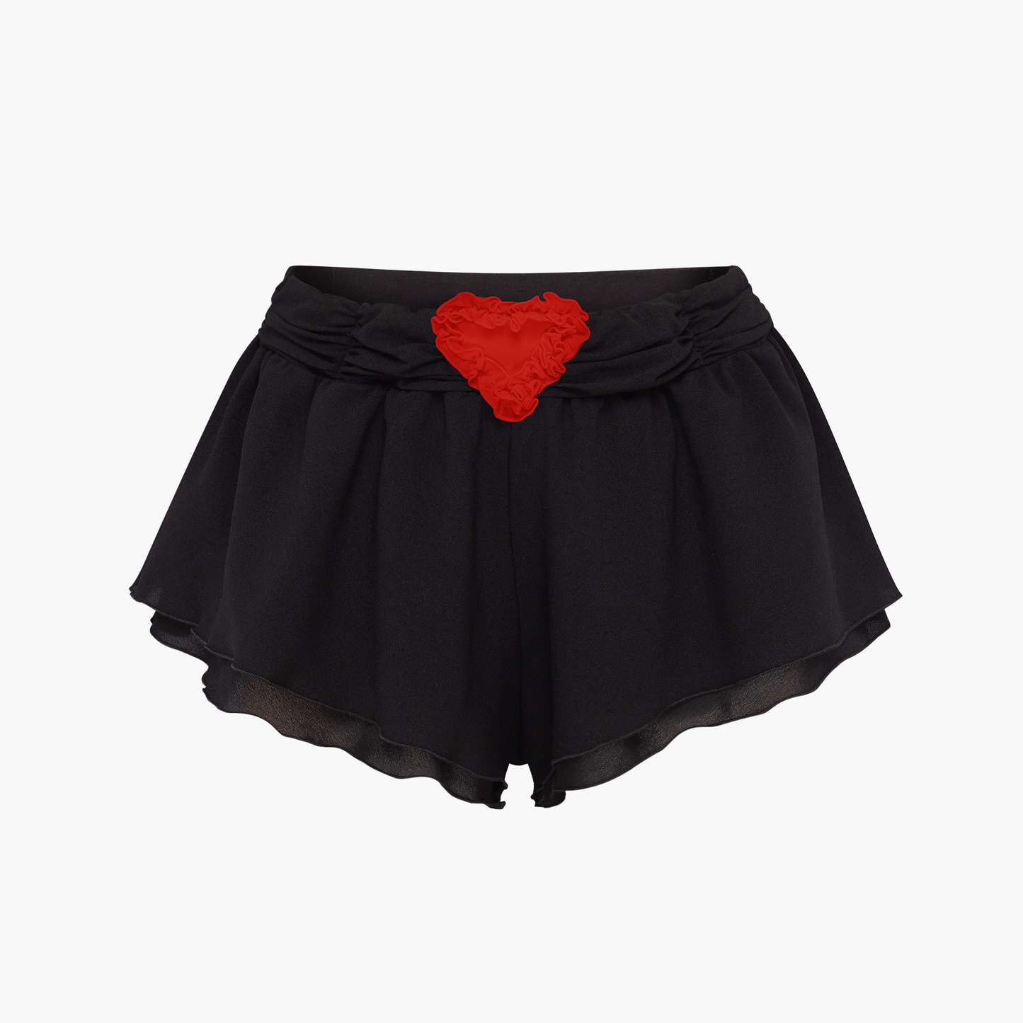 Shorts with Heart and Draping in Black