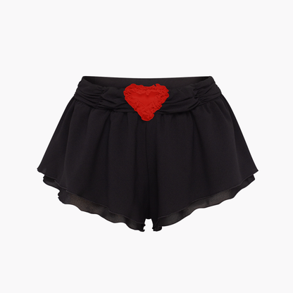 Shorts with Heart and Draping in Black