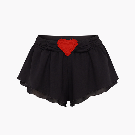 Shorts with Heart and Draping in Black