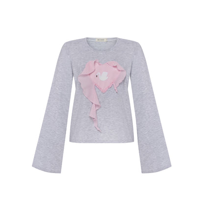 Top with Heart and Swan in Grey
