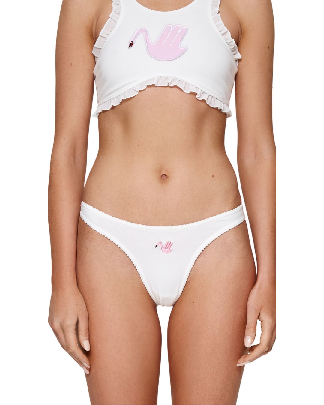 Thong with Swan and Heart in White