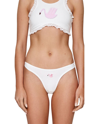 Thong with Swan and Heart in White