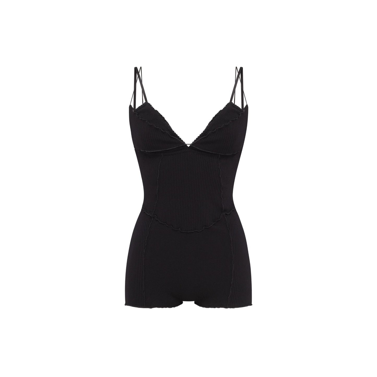 Black layered bodysuit with spaghetti straps and sweetheart neckline