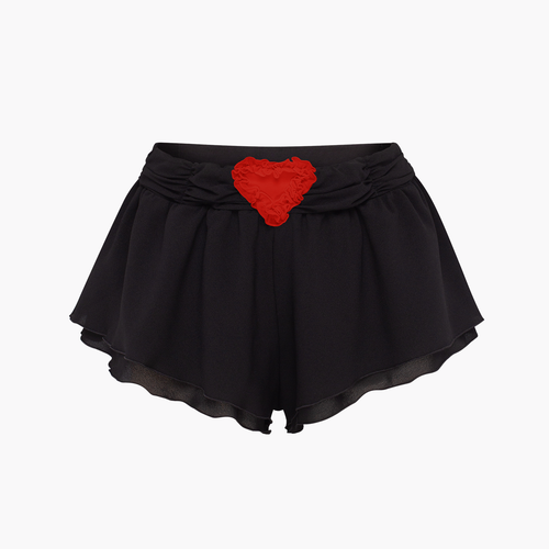 Shorts with Heart and Draping in Black