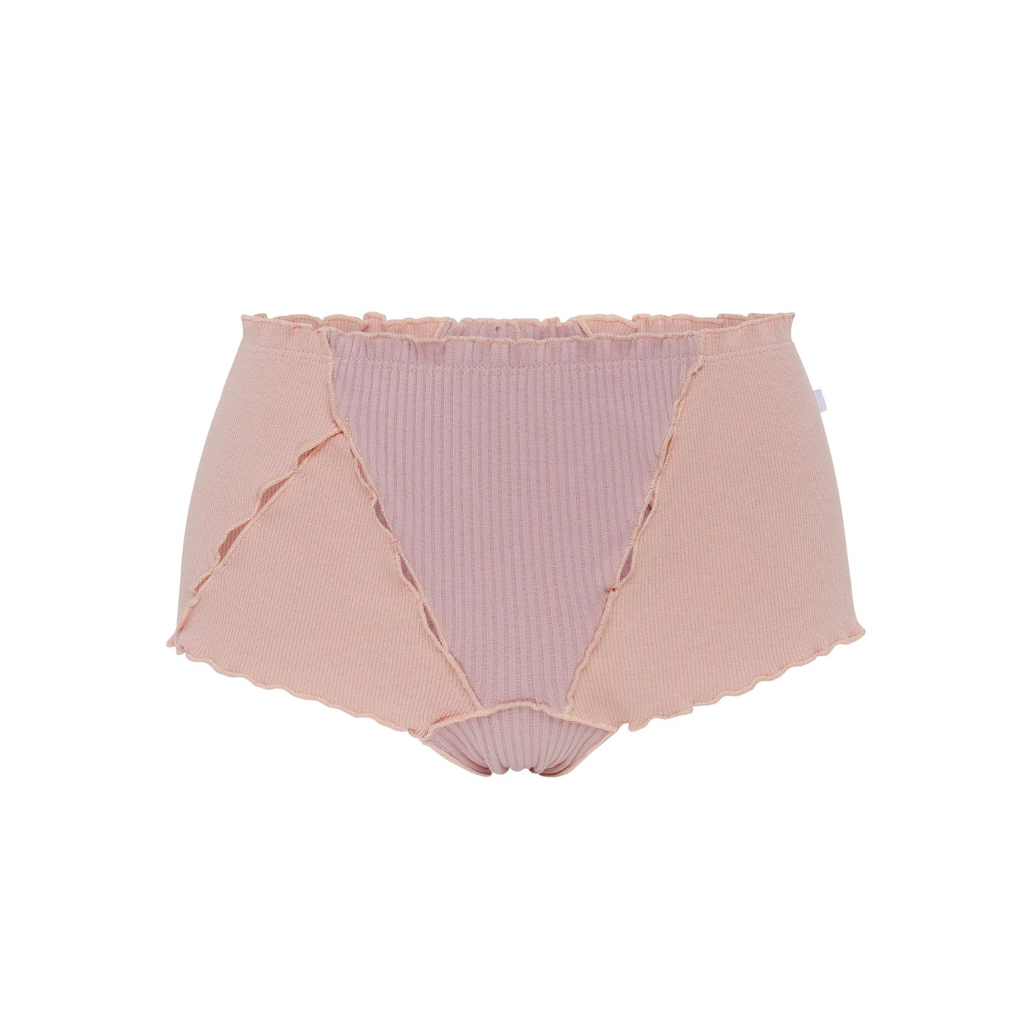 Pink ribbed boyshorts with V-stitch detail and elastic waistband