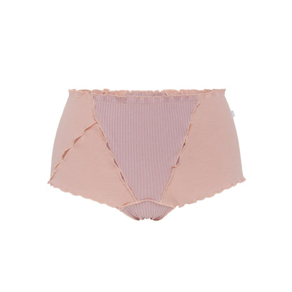 Pink ribbed boyshorts with V-stitch detail and elastic waistband