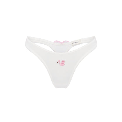 Thong with Swan and Heart in White