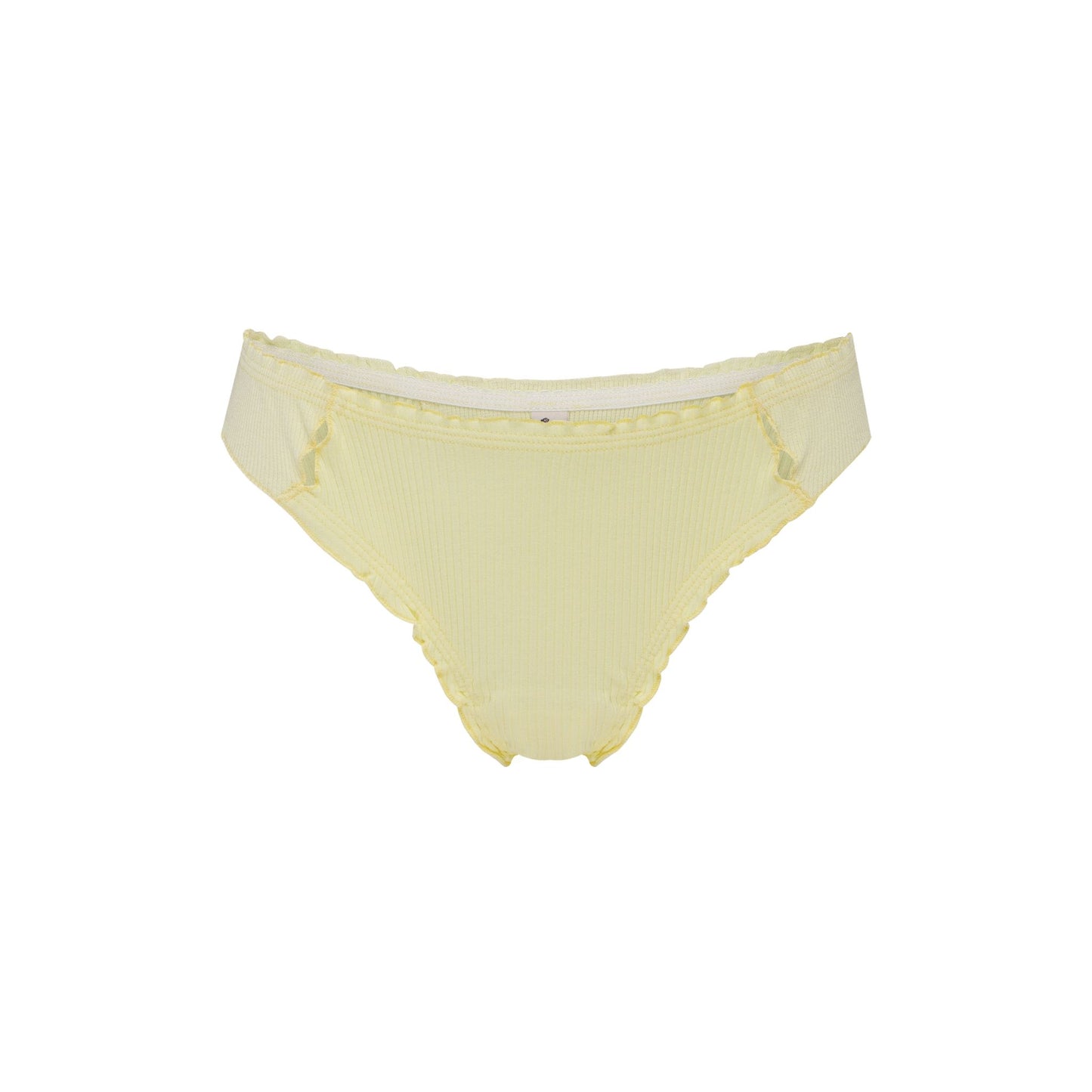 Yellow ribbed tanga underwear with scalloped edge trim