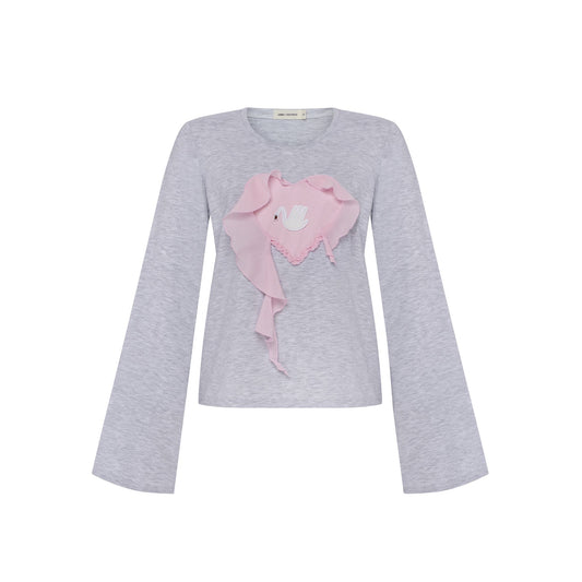 Top with Heart and Swan in Grey