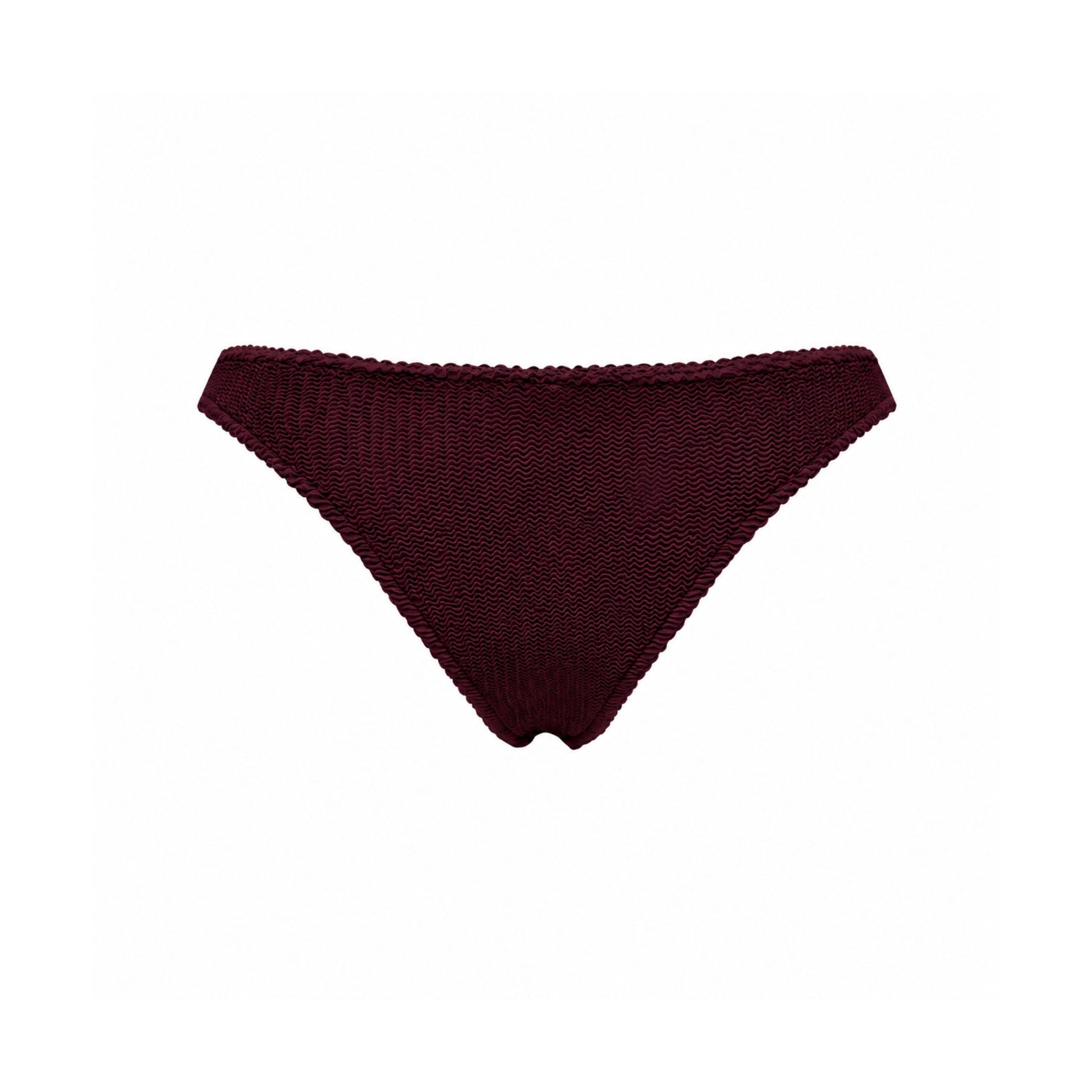 Burgundy textured bikini bottoms with smooth waistband